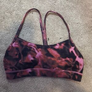 Lululemon Pink and Black Sports Bra with Tie-Dye Design